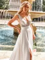 Stunning A-line V-Neck Sequin Court Train 30D Chiffon Wedding Dress