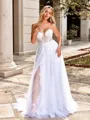 Perfect A-line Off-the-Shoulder Appliques Lace Chapel Train Tulle Corset Wedding Dress