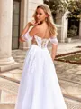 Perfect A-line Off-the-Shoulder Appliques Lace Chapel Train Tulle Corset Wedding Dress