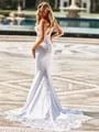 Trendy Sheath V-Neck Appliques Lace Cathedral Train Stretch Crepe Corset Wedding Dress