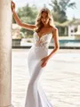 Trendy Sheath V-Neck Appliques Lace Cathedral Train Stretch Crepe Corset Wedding Dress