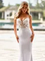 Trendy Sheath V-Neck Appliques Lace Cathedral Train Stretch Crepe Corset Wedding Dress