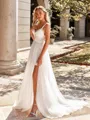Fashion A-line Straps Pleated Court Train 30D Chiffon Wedding Dress