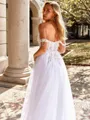 Glam A-line Off-the-Shoulder Appliques Lace Court Train Tulle Corset Wedding Dress
