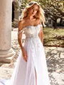 Glam A-line Off-the-Shoulder Appliques Lace Court Train Tulle Corset Wedding Dress