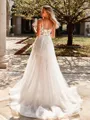 Unique A-line Square Appliques Lace Court Train Tulle Corset Wedding Dress