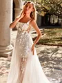 Unique A-line Square Appliques Lace Court Train Tulle Corset Wedding Dress