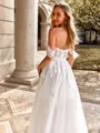 Pretty A-line Off-the-Shoulder Appliques Lace Court Train Tulle Corset Wedding Dress