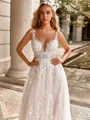 Charming A-line Scoop Appliques Lace Sweep Train Tulle Wedding Dress