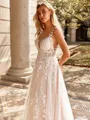Charming A-line Scoop Appliques Lace Sweep Train Tulle Wedding Dress