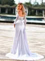 Dazzling Sheath Sweetheart Long Sleeves Appliques Lace Chapel Train Silk like Satin Corset Wedding Dress
