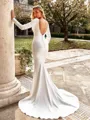 Classy Sheath Square Long Sleeves Sweep Train Charmeuse Wedding Dress