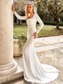 Classy Sheath Square Long Sleeves Sweep Train Charmeuse Wedding Dress