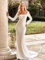 Classy Sheath Square Long Sleeves Sweep Train Charmeuse Wedding Dress