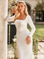 Classy Sheath Square Long Sleeves Sweep Train Charmeuse Wedding Dress