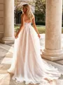 Graceful A-line V-Neck Appliques Lace Court Train Organza Wedding Dress