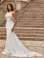 Perfect Sheath/Column Stretch Crepe Lace Scoop Sleeveless Sweep/Brush Train Wedding Dresses