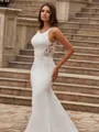 Perfect Sheath/Column Stretch Crepe Lace Scoop Sleeveless Sweep/Brush Train Wedding Dresses