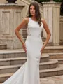 Perfect Sheath/Column Stretch Crepe Lace Scoop Sleeveless Sweep/Brush Train Wedding Dresses