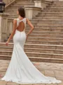Perfect Sheath/Column Stretch Crepe Lace Scoop Sleeveless Sweep/Brush Train Wedding Dresses