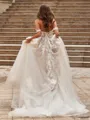 Trendy A-Line/Princess Tulle Applique Off-the-Shoulder Sleeveless Chapel Train Wedding Dresses
