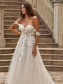 Trendy A-Line/Princess Tulle Applique Off-the-Shoulder Sleeveless Chapel Train Wedding Dresses
