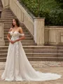 Trendy A-Line/Princess Tulle Applique Off-the-Shoulder Sleeveless Chapel Train Wedding Dresses