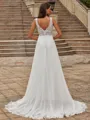 Fashion A-Line/Princess Chiffon Lace V-Neck Sleeveless Sweep/Brush Train Wedding Dresses