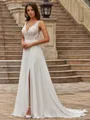 Fashion A-Line/Princess Chiffon Lace V-Neck Sleeveless Sweep/Brush Train Wedding Dresses