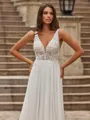 Fashion A-Line/Princess Chiffon Lace V-Neck Sleeveless Sweep/Brush Train Wedding Dresses