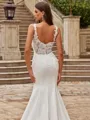 Glam Sheath/Column Stretch Crepe Lace Straps Sleeveless Court Train Wedding Dresses