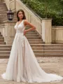 Unique A-Line/Princess Tulle Lace V-Neck Sleeveless Court Train Wedding Dresses