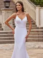 Pretty Sheath/Column Stretch Crepe Lace V-Neck Sleeveless Court Train Wedding Dresses
