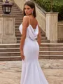 Pretty Sheath/Column Stretch Crepe Lace V-Neck Sleeveless Court Train Wedding Dresses