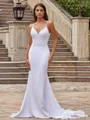 Pretty Sheath/Column Stretch Crepe Lace V-Neck Sleeveless Court Train Wedding Dresses