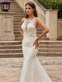 Charming Sheath/Column Stretch Crepe Lace Scoop Sleeveless Court Train Wedding Dresses