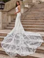 Charming Sheath/Column Stretch Crepe Lace Scoop Sleeveless Court Train Wedding Dresses