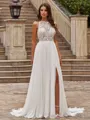 Hot A-Line/Princess Chiffon Lace Scoop Sleeveless Sweep/Brush Train Wedding Dresses