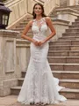 Delicate Sheath/Column Lace Scoop Sleeveless Court Train Wedding Dresses