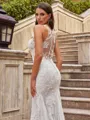Delicate Sheath/Column Lace Scoop Sleeveless Court Train Wedding Dresses