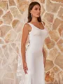 Glamorous Sheath/Column Stretch Crepe Bowknot Straps Sleeveless Sweep/Brush Train Wedding Dresses