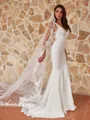 Elegant Sheath/Column Stretch Crepe Lace V-Neck Sleeveless Sweep/Brush Train Wedding Dresses