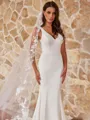 Elegant Sheath/Column Stretch Crepe Lace V-Neck Sleeveless Sweep/Brush Train Wedding Dresses