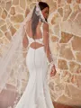 Elegant Sheath/Column Stretch Crepe Lace V-Neck Sleeveless Sweep/Brush Train Wedding Dresses