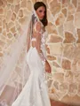 Elegant Sheath/Column Stretch Crepe Lace V-Neck Sleeveless Sweep/Brush Train Wedding Dresses