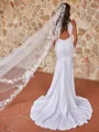 Exquisite Sheath/Column Stretch Crepe Ruched Scoop Sleeveless Sweep/Brush Train Wedding Dresses