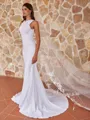 Exquisite Sheath/Column Stretch Crepe Ruched Scoop Sleeveless Sweep/Brush Train Wedding Dresses