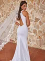 Exquisite Sheath/Column Stretch Crepe Ruched Scoop Sleeveless Sweep/Brush Train Wedding Dresses