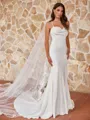 Stunning Sheath/Column Stretch Crepe Ruched Spaghetti Straps Sleeveless Court Train Wedding Dresses