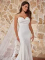 Stunning Sheath/Column Stretch Crepe Ruched Spaghetti Straps Sleeveless Court Train Wedding Dresses